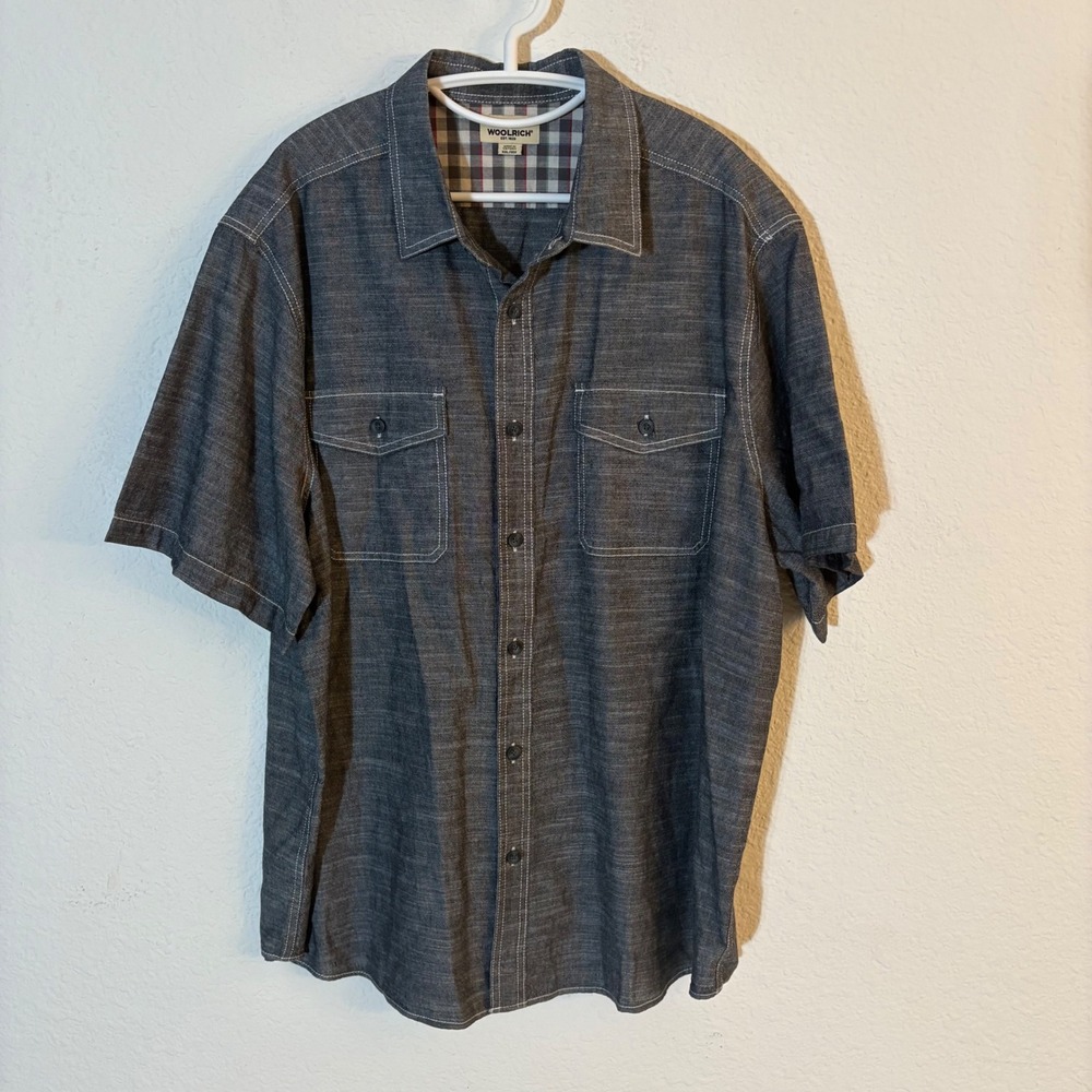 Woolrich Button Down Shirt Mens XXL Gray Short Sleeve Cotton